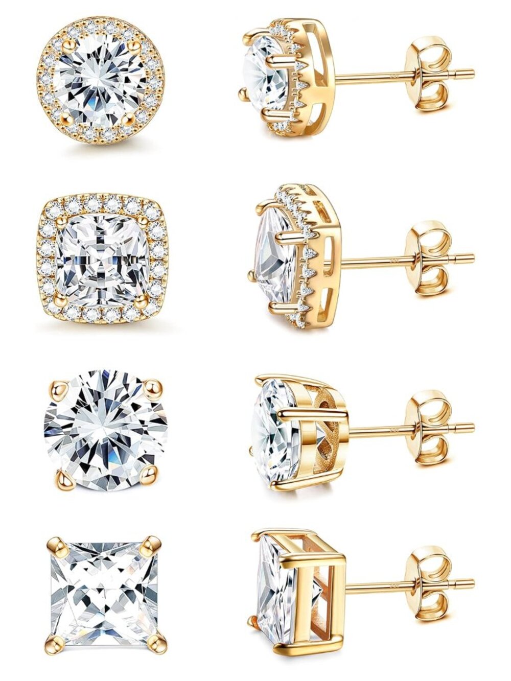 S925 Sterling Silver Stud Earrings 18K Gold Plated Cubic Zirconia Halo